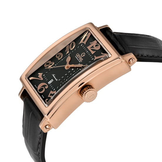 Gevril Men's Avenue of America's IPRG Case, Black/RG Dial, Genuine Italian Handmade Leather Strap
