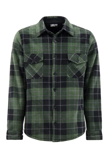Men's Quilted Plaid Winter Jacket | Heat Holders | Long Sleeve Plaid Shirt | Checkered Pattern - Hunter / Black - Image 1