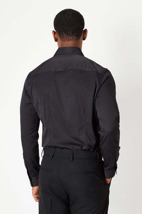 Black Slim Fit Long Sleeve Easy Iron Shirt - Image 3