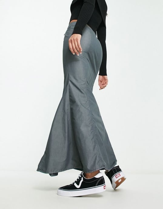 COLLUSION fishtail detail cargo maxi skirt in charcoal-Grey