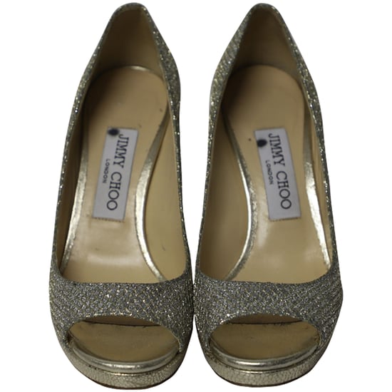Jimmy Choo Metallic Luna Open Toe Pumps in Gold Leather - Image 2