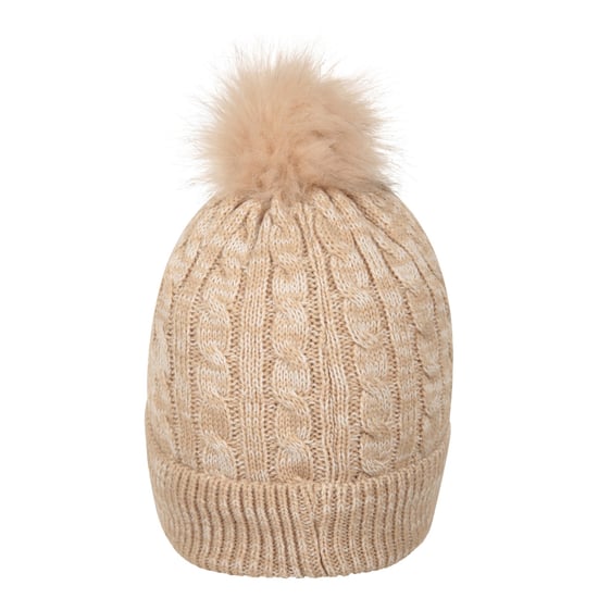 Mountain Warehouse Womens/Ladies Pom Pom Faux Fur Lined Beanie (Beige)