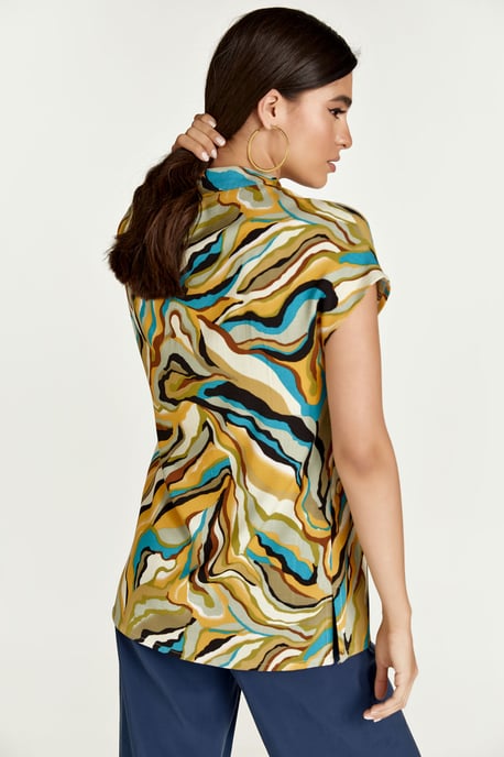 Turquoise Swirl Print Mouwloze Top - Image 3