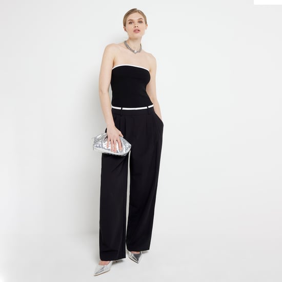 River Island Womens Wide Leg Trousers Black Side Stripe