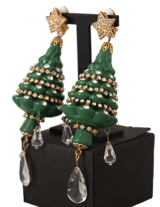 Dolce & Gabbana Dames Gouden Kerstboom Kristallen Messing Clip-Oorbellen - Image 2
