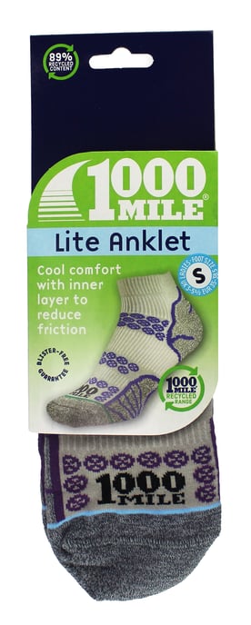 1000 Mile - Ladies Lite Anklet Double Layer Running Socks - Silver / Royal Blue - Image 2