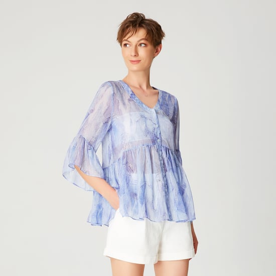 Chiffon -shirt met tulpenmouwen en abstracte print - Image 3