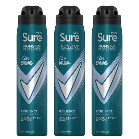 Sure Men Resilience Deodorant Spray with 72H Nonstop Protection 250ml, 3 Pack