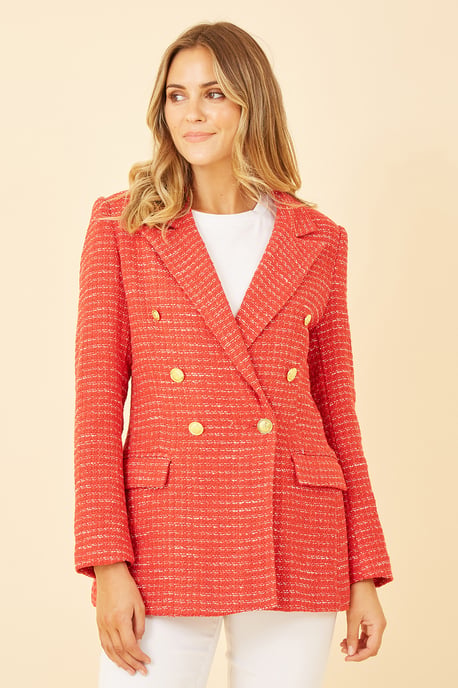 Red Boucle Fitted Blazer