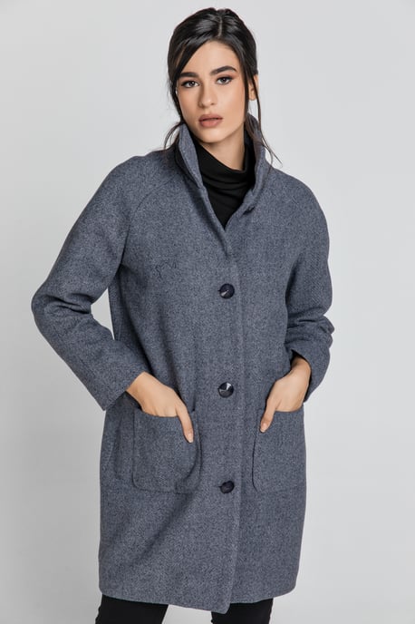 Wool Blend Grey Melange Coat by Conquista Fashion