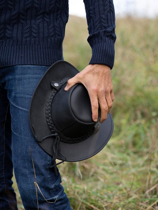 Outback III Australian Style Leather Hat in Black