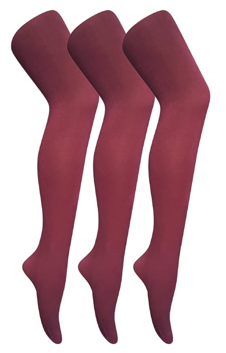 3 Pair Multipack Womens Coloured Opaque 80 Denier Tights | Sock Snob | Plain Block Colour Tights - Burgundy - Image 1