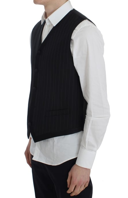 Dolce & Gabbana Black Striped Wool Silk Vest