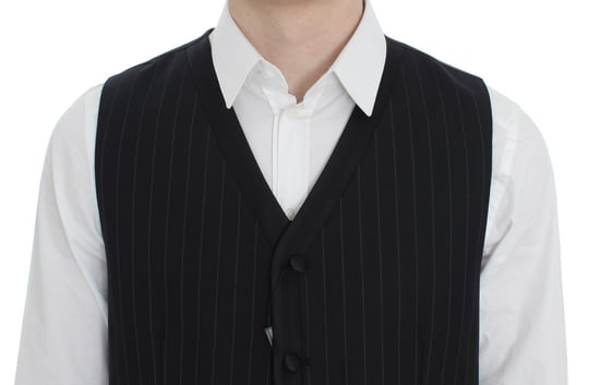 Dolce & Gabbana Black Striped Wool Silk Vest