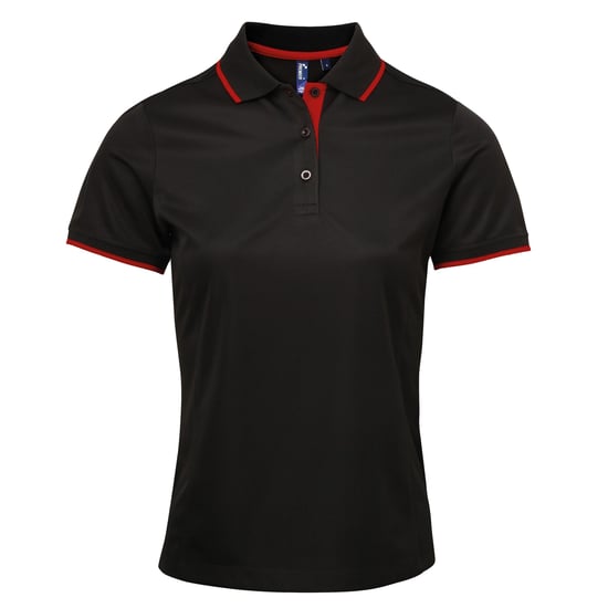 Premier Dames/dames Contrast Coolchecker Poloshirt (Zwart/Rood) - Image 1