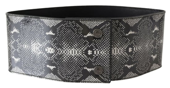 Ermanno Scervino Women's Black Wide Leather Snakeskin Design Waist Belt