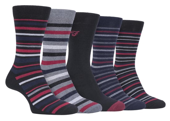 Farah - 5 Pack Mens Thin Breathable Classic Striped Patterned Soft Top Cotton Dress Socks - FCS271BLKBER (Striped) - Image 1