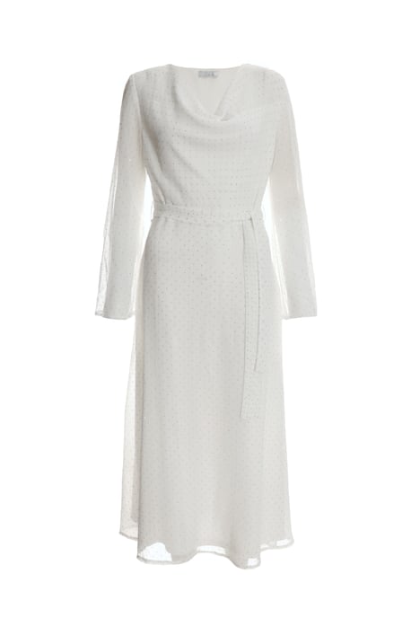 White Chiffon Polka Dot Cowl Neck Midi Dress