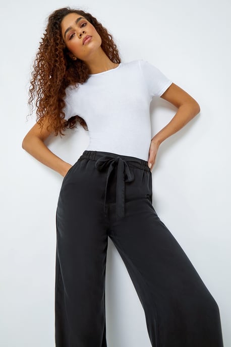 Tie Waist Wide Leg Trousers