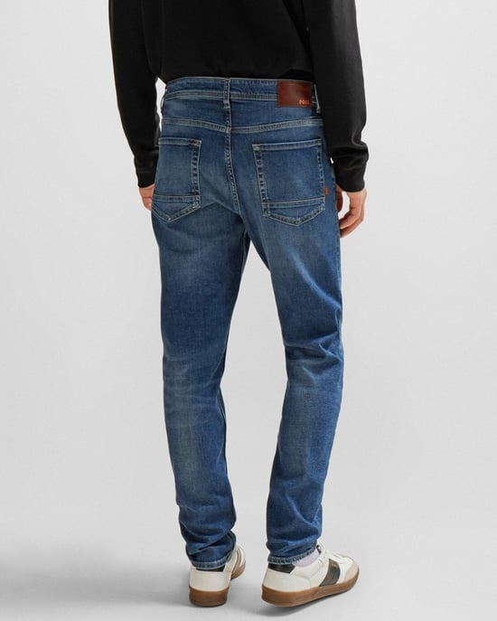 BOSS Orange Taber BC-C Mens Tapered Fit Jeans in Medium Blue Comfort-Stretch Denim NOS