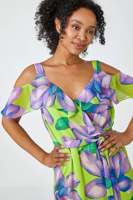 Petite Floral Cold Shoulder Midi Dress