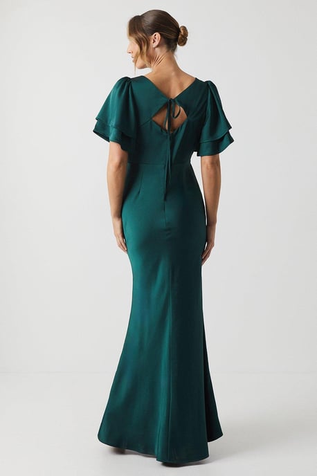 Satin Back Crepe Double Sleeve Bridesmaids Dress