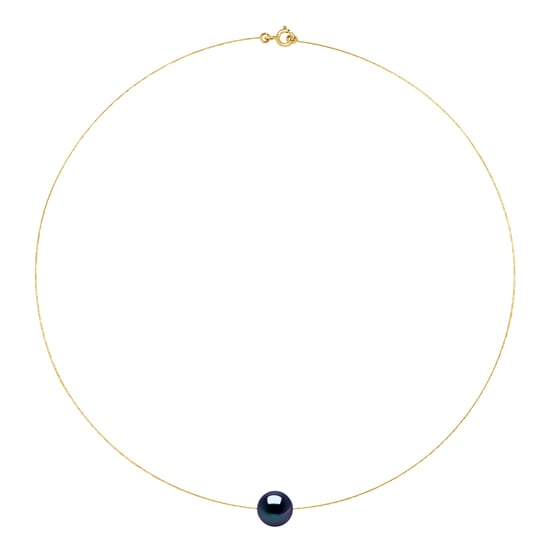 DIADEMA - Necklace - Real Freshwater Pearls - Black Tahitian Style - Yellow Gold