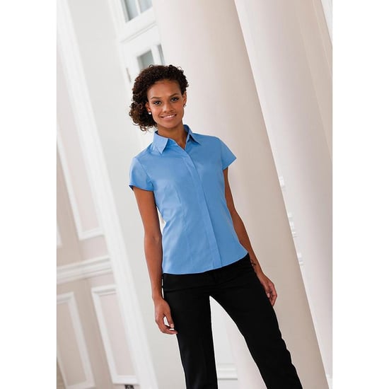 Russell Collectie Damesmuts Polycotton Makkelijk te onderhouden Gepast Poplin Shirt (Bedrijfsblauw) - Image 4