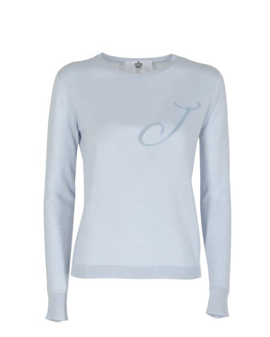Crown Of Edinburgh Cashmere Long Sleeve Art 004 Light Blue Letter J