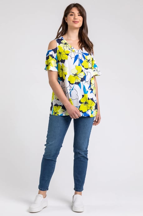 Curve Floral Print Cold Shoulder Top