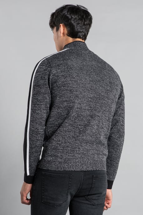 Black Funnel Neck 1/4 Zip Jumper With Contrast Sleeve