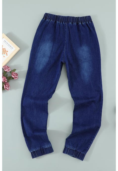 Women's Drawstring Pocketed Joggers in Blue - Image 5