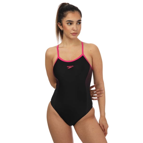 Women's Speedo Thinstrap Muscleback Swimsuit in black pink