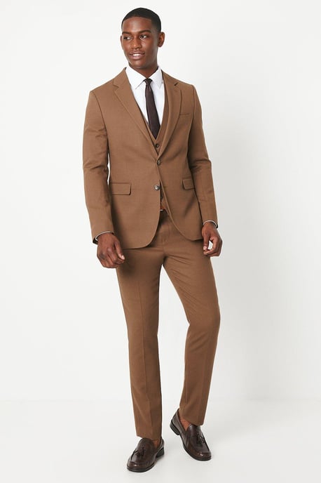 Copper Plain Weave Slim Fit Suit Jacket - Image 4
