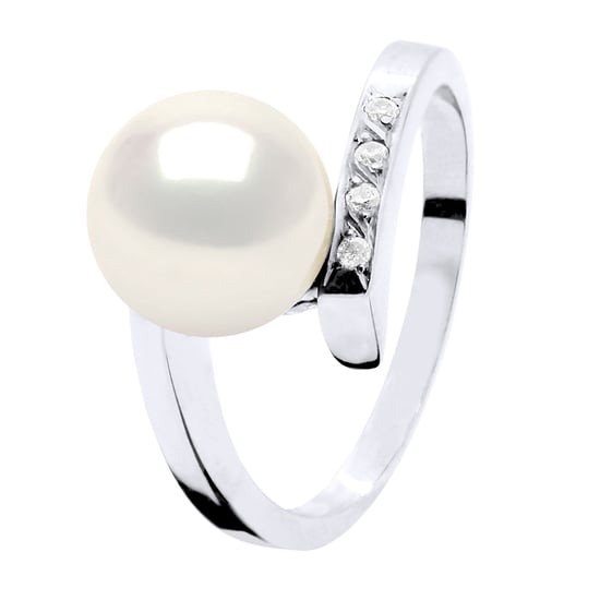 Ring Sieraden Diamant 0,04 Ct - Kwaliteit Hsi Wit Goud - Echte Geëxtraheerde Zoetwaterparel Rond 8-9 mm - Image 1