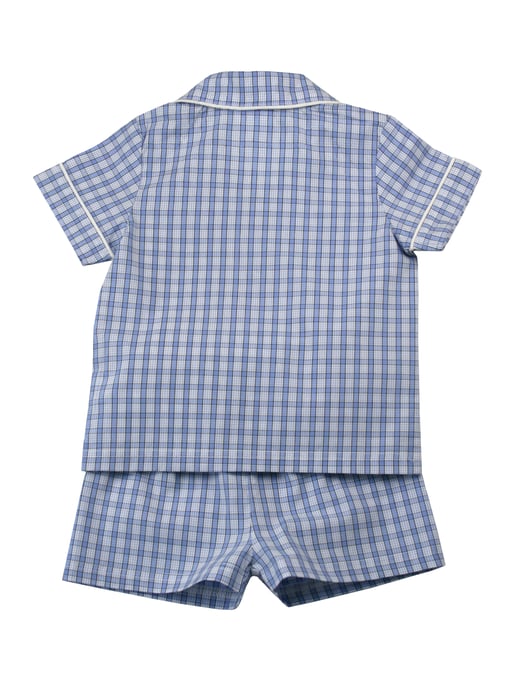 Boys Blue Mini Check Cotton Shortie Pyjama Set