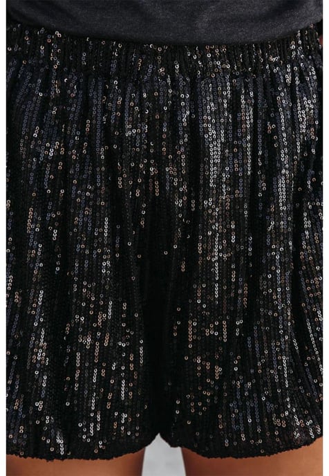 Dam Sequin High Waist Casual Shorts i Svart - Image 5
