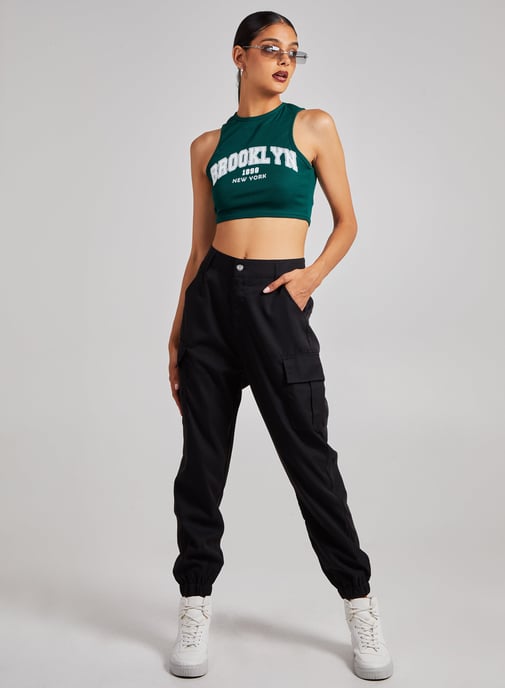 Printed Ribbed Crop Top