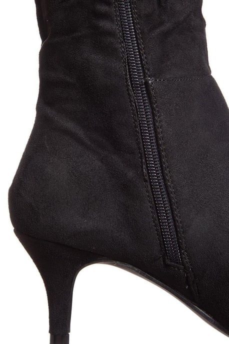 Black Faux Suede Knee High Heel Boots