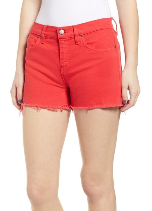 Hudson Women's Shorts Red Size 30 Mid Rise Cut Off Zip-Fly Denim