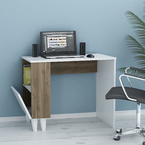 HOMEMANIA Paris Desk, in White, Walnut