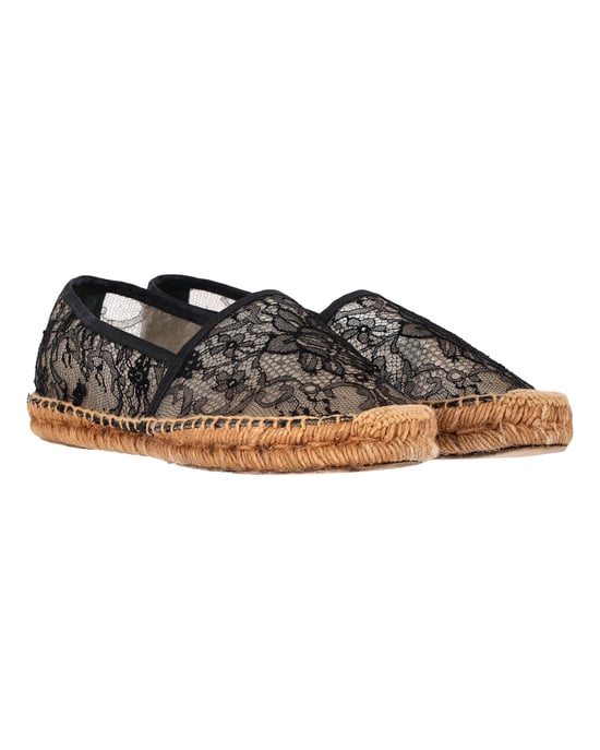 Dolce & Gabanna Lace Espadrille Flats in Black Canvas - Image 3