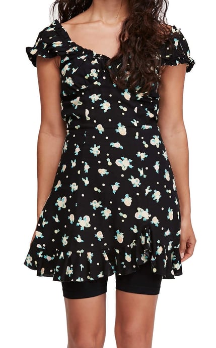 Free People Women's Dress Black Size Medium M A-Line Fruit Print Mini