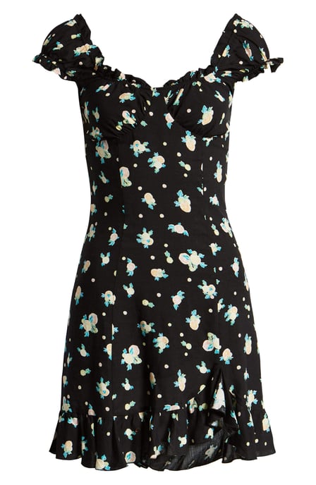 Free People Women's Dress Black Size Medium M A-Line Fruit Print Mini
