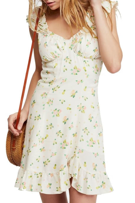Free People Women's Dress Ivory Size Large L Citrus Print Flounce Hem