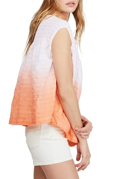 Free People Women Blouse Orange Pink Size Small S Ombre Henley Shirred