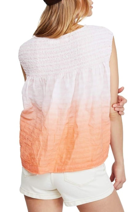 Free People Women Blouse Orange Pink Size Small S Ombre Henley Shirred