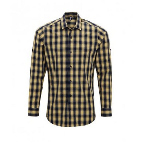 Premier Mens Mulligan Check Long Sleeve Shirt (Camel/Navy) - Image 1