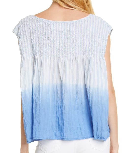 Free People Women's Boxy Blouse Blue Size XS Henley Shirred Ombre