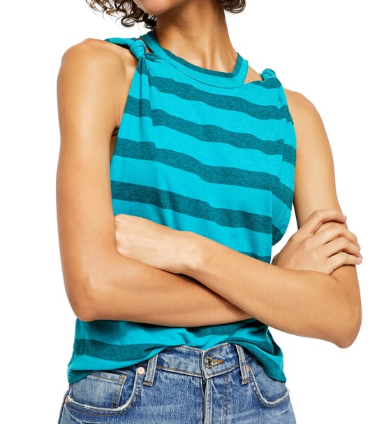 Free People Women's Top Blue Size Small S Tank Twist Strap Striped